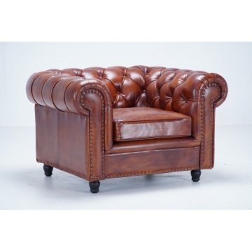 Fotoliu Chesterfield din piele naturala maro, "Classic Chic" - Img 3