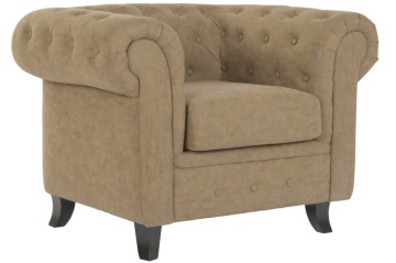 Fotoliu Chesterfield maro din piele ecologică, structură din lemn, stil clasic vintage, 110 x 81 x 76 cm, „Winston”