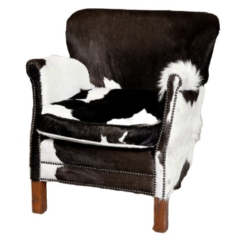 Fotoliu clasic din piele naturală de vacă cu picioare din lemn de stejar, „Cowhide Turner”