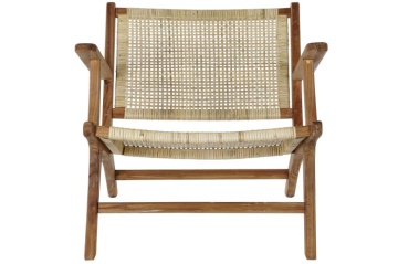 Fotoliu din ratan împletit manual, cu structură din lemn masiv de tec, natur, 69×78×68 cm, „Lombok"