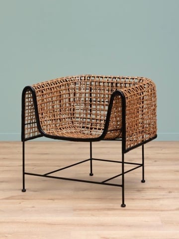 Fotoliu impletit din rattan, cu bordura decorativa neagră, "Asano" - Img 3