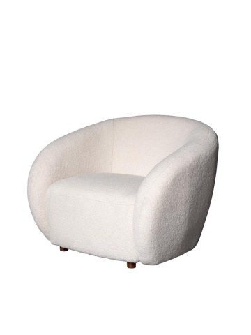 Fotoliu lounge alb din stofă bouclé cu design rotunjit, „Oxygène” - Img 3