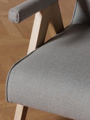 Fotoliu lounge gri din stofă cu structură din lemn de mango, „Grimaud” - Img 6