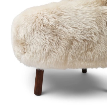 Fotoliu premium crem din 100% blană naturală de oaie din Noua Zeelandă, cu fir lung, picioare din lemn masiv de nuc, „Ethan” - Img 4