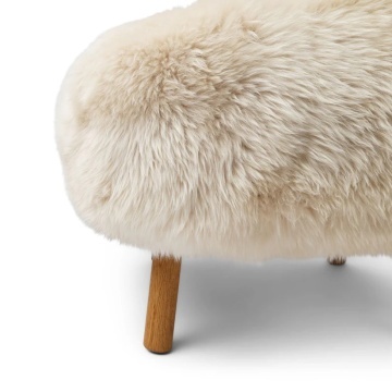 Fotoliu premium crem din 100% blană naturală de oaie din Noua Zeelandă, cu fir lung, picioare din lemn masiv de stejar, „Ethan” - Img 4