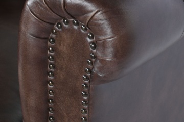 Fotoliu vintage din piele naturală maro închis, „Chesterfield" - Img 4