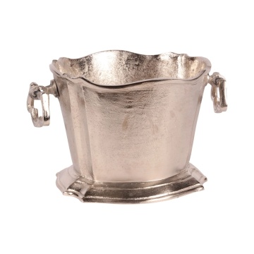 Frapieră pentru vin și șampanie din aluminiu, argintie, ovală, pentru 3 sticle, cu margine ondulată și mânere, finisaj nichelat, 24 x 42 x 25 cm, „Champenoise”