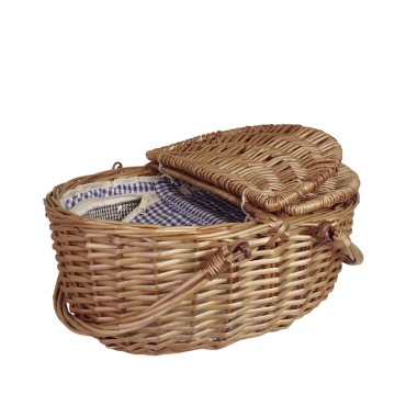 Geantă frigorifică din răchită împletită cu căptușeală în carouri albastre, B 28 x H 17 x L 39 cm, „Willow Cooler Bag Ina Blue" - Img 4