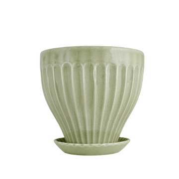 Ghiveci ceramică decorativ, ghiveci cu farfurioară, verde deschis, Ø 21 x H 19 cm, „Anna"