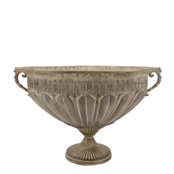 Ghiveci cu picior din metal, mocca antichizat, H38/D56 cm
