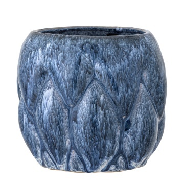 Ghiveci din ceramică, albastru, suprafață sculpturală segmentată, glazură cu efect marmorat, 14 x 15 cm, „Posey” - Img 4