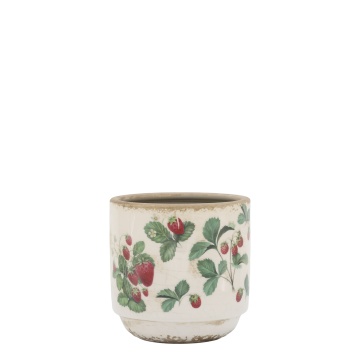 Ghiveci din ceramică crem cu model căpșuni „Fraises”, H10/D10 cm