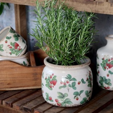 Ghiveci din ceramică crem cu model căpșuni „Fraises”, H13/D15.5 cm - Img 3