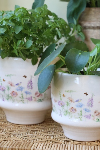 Ghiveci din ceramică crem cu model floral „Papillon”, H12.5/D13 cm - Img 4