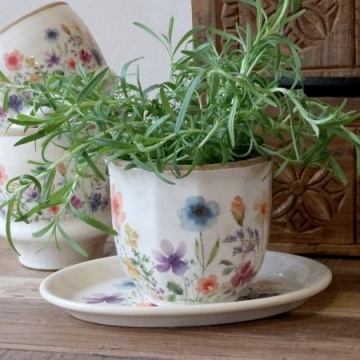 Ghiveci din ceramică cu flori de câmp, crem, H12,5/D14 cm, „Fleurville” - Img 2