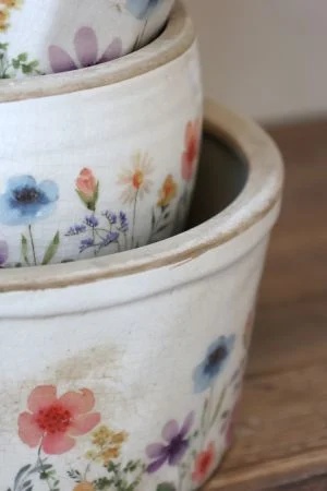 Ghiveci din ceramică cu flori de câmp, crem, H9,5/D16,5 cm, „Fleurville” - Img 5