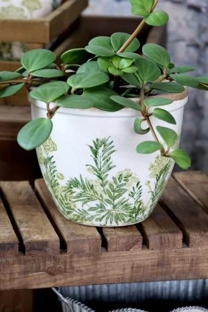 Ghiveci din ceramică cu imprimeu floral, verde, H13/D15 cm, „Laval” - Img 4