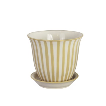 Ghiveci din ceramică pictat manual cu dungi, Ø 19 x H 16 cm, galben „Miriam"
