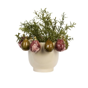 Ghiveci din ceramică stoneware cu smochine sculptate și glazură reactivă, D25×H17 cm, „Fig Pot" - Img 3