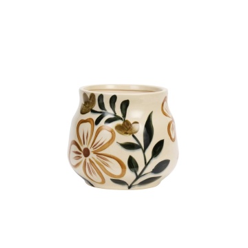 Ghiveci din ceramică stoneware pictat manual cu motive botanice folk, „Folk Pot" - Img 3