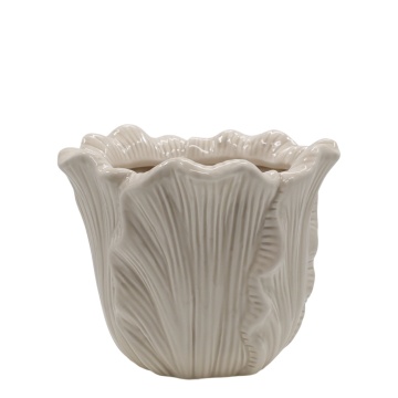 Ghiveci din portelan linen, cu frunze H16/D18 cm, Fayence - Img 1