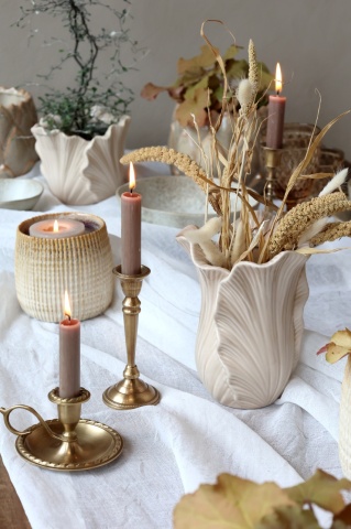 Ghiveci din portelan linen, cu frunze H16/D18 cm, Fayence - Img 2