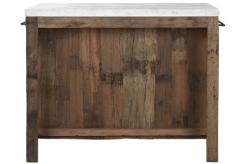 Insulă de bucătărie din lemn reciclat cu blat din marmură albă , finisaj natural, „Old Beam” - Img 3
