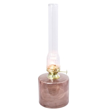 Lampă cu petrol din sticlă reciclată cu model în relief, roz, arzător din alamă, mare, Ø 10 x H 30 cm, „Elvira" - Img 2