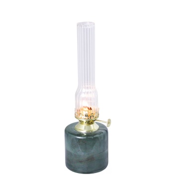 Lampă cu petrol din sticlă reciclată cu model în relief, verde, arzător din alamă, mică, Ø 8 x H 25 cm, „Elvira" - Img 2