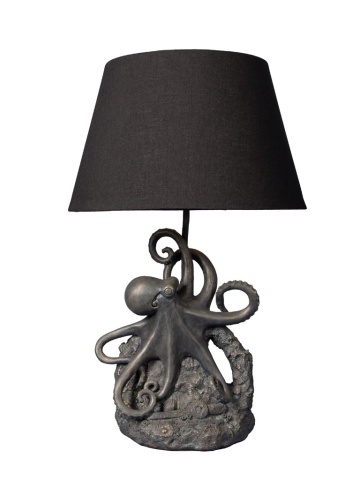 Lampă de masă din bumbac negru, cu structură din rășină gri în formă de caracatiță, finisaj patinat, 56×35,5 cm, „Vernum"