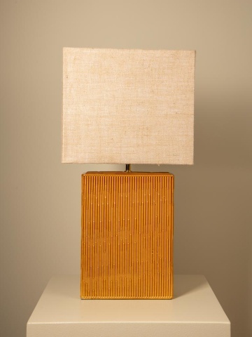 Lampă de masă din iută naturală cu structură din ceramică, bej și camel, finisaj natural, 70×36×18 cm, „Esthar" - Img 3