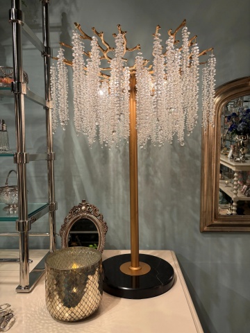 Lampă de masă din metal, auriu, cu cristale din sticlă, 85 x 56 cm, „Cascade” - Img 2