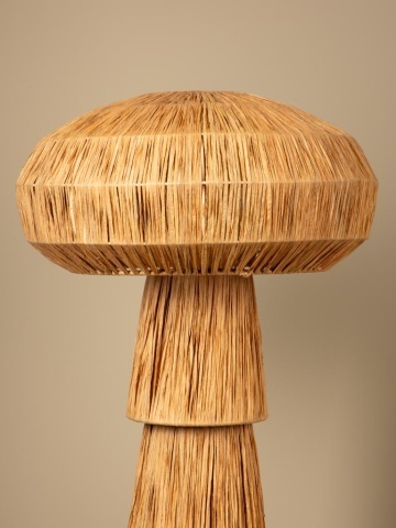 Lampă de masă din rafie naturală bej, cu structură din metal, formă de ciupercă, finisaj natural, 65×40 cm, „Mushroom" - Img 5