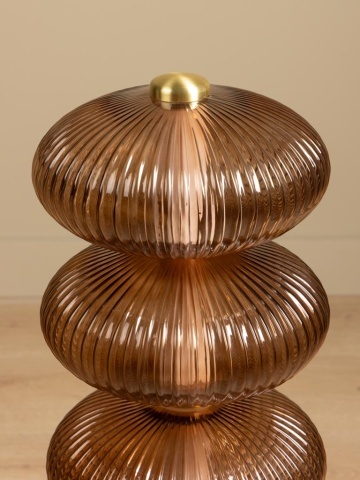 Lampă de masă din sticlă,maro, cu structură din alamă antichizata, formă sferică, finisaj vintage, 80x29 cm, „Auralis" - Img 3