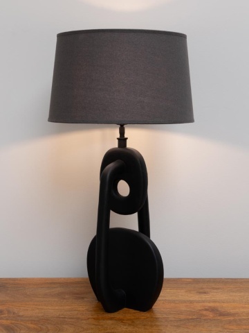 Lampa de masa, negru, cu abajur gri, din in, Disc - Img 3