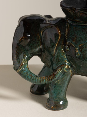 Lampa de masa verde jad din ceramică, cu abajur din bumbac , "Elephant Apparat" - Img 5