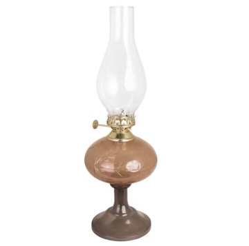 Lampă vintage cu petrol din sticlă maro, cu motive florale gravate și arzător în alamă, 11×34 cm, „Esmeralda"