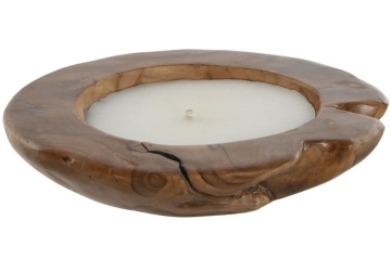 Lumânare decorativă tip ceară, stil natural rustic, culoare naturală, din ceară și lemn de tec, „Teak”