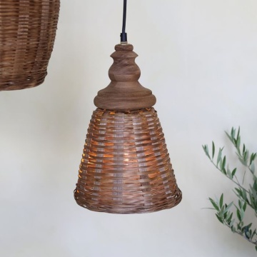 Lustra împletită manual din rattan si rachita, D22 cm - Img 3
