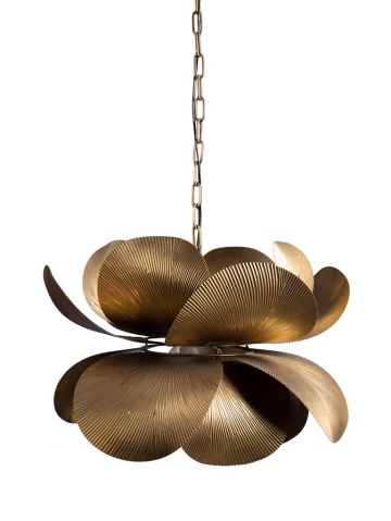 Lustra suspendată din alamă antichizată, formă florală tip lotus, finisaj vintage, 49 × 55 cm, „Lotus"