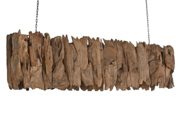 Lustră suspendată din lemn de tec lucrat manual și metal, natur și negru, 40 x 160 x 30 cm, „Pierrefonds” - Img 3