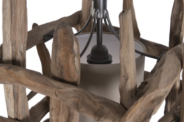 Lustră suspendată din rădăcină de tec reciclat și in, maro, finisaj natural, 79 x 50 cm, „Coucy” - Img 6