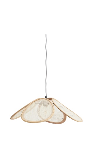 Lustră suspendată din rattan și in, D55×H20 cm, „Petals"