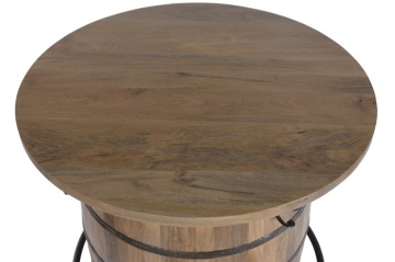 Masă bar din lemn masiv de mango în formă de butoi cu metal, 90×90×101 cm, „Barrel” - Img 4