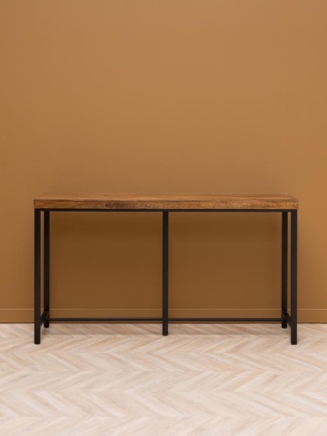 Masă consolă în stil eclectic din lemn de mango, maro, cu blat gros și picioare din metal negru, 98,5 x 180,5 x 40 cm, „Kirt” - Img 3