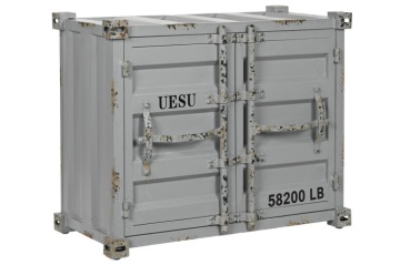 Masă consolă industrială din metal, gri, cu 2 uși, sertar, suporturi pentru sticle și colțare metalice, finisaj antichizat, 64 x 77 x 41 cm, „Cargo” - Img 8