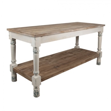 Masă de prezentare shabby chic din lemn, natur, cu raft inferior și picioare strunjite, finisaj alb antichizat, 85 x 180 x 70 cm, „Clarisse” - Img 2