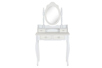 Masă de toaletă romantică din MDF alb, oglindă ovală detașabilă, 4 sertare, 75 x 42 x 140 cm, „Alima" - Img 2