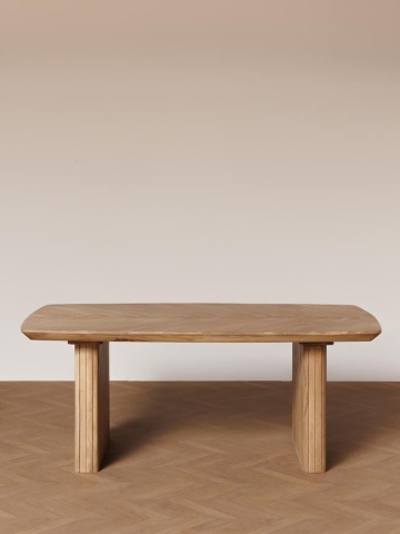 Masă dining cu blat herringbone, dreptunghiulară, din lemn de mango, natur, 8 locuri, cu picioare din lamele verticale, 77 x 190 x 95 cm, „Demira” - Img 3