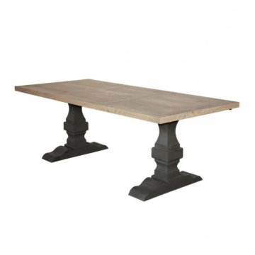 Masă dining extensibilă din lemn masiv, natur, 8 locuri, cu prelungitor și bază dublă în formă de balustru, 78 x 180 x 100 cm, „Jeanne”